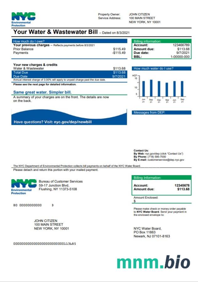 USA The New York City Department of Environmental Protection (DEP) rachunek za media szablon w formacie Word i PDF
